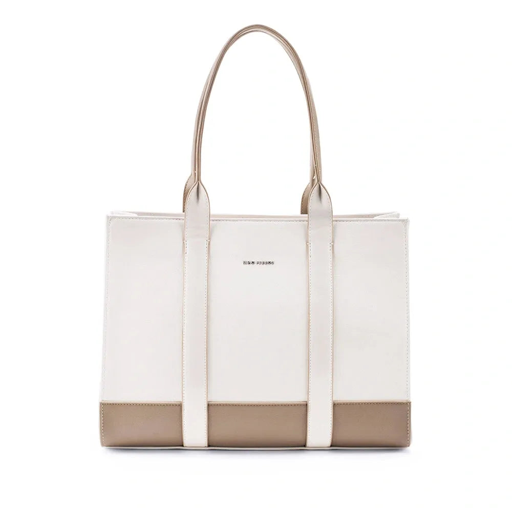 Buy Voyage Color-blocked Commuter Beige-White Tote bag Lino Perros