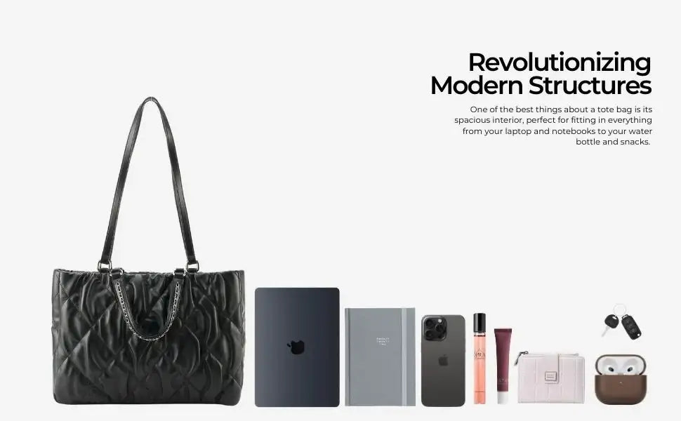 Maddie Quilted  Black Tote Bag