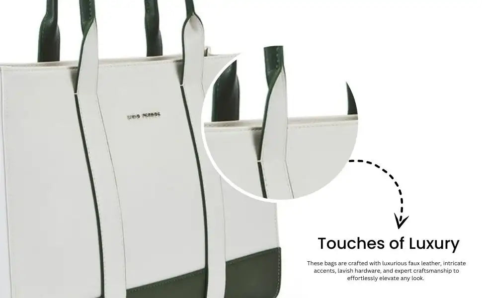 Voyage Color-blocked Commuter Beige-White Tote bag