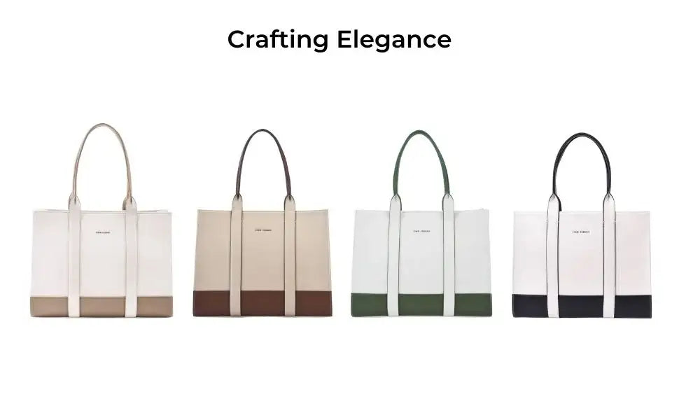 Voyage Color-blocked Commuter Beige-White Tote bag