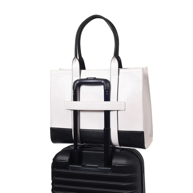 Voyage Color-blocked Commuter Beige-White Tote bag