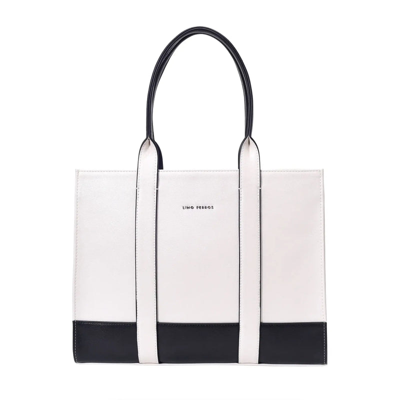 Voyage Color-blocked Commuter Beige-White Tote bag