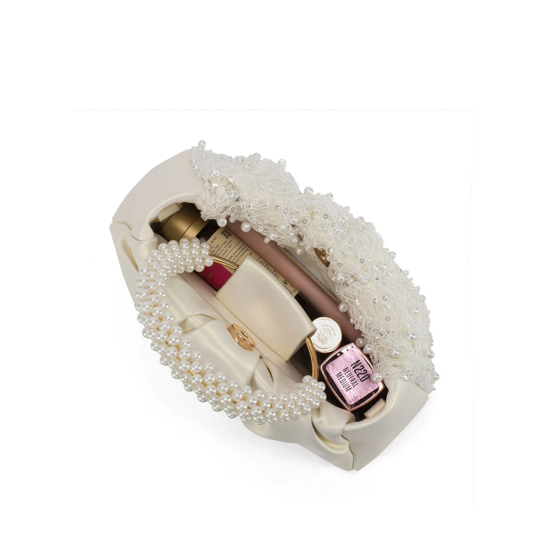 Texas Rosa Pearl-White Clutch