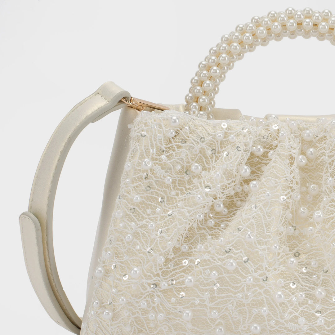 Texas Rosa Pearl-White Clutch