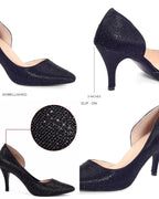 Victoria Diamond Studded Jet Black Slim Pumps - Lino Perros