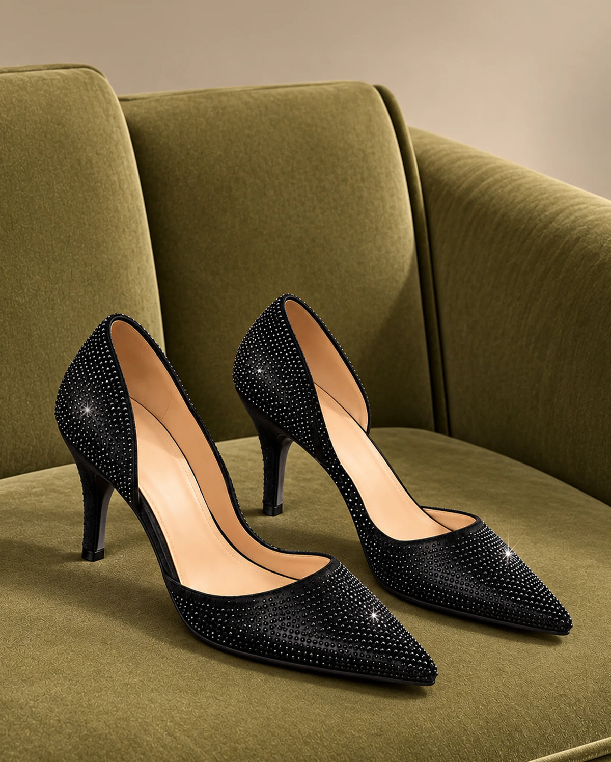 Victoria Diamond Studded Jet Black Slim Pumps - Lino Perros