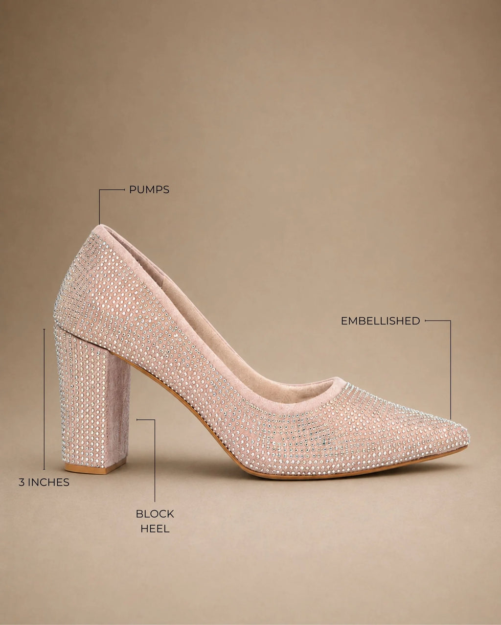 Gabbana Diamond Studded Block Beige Pumps - Lino Perros