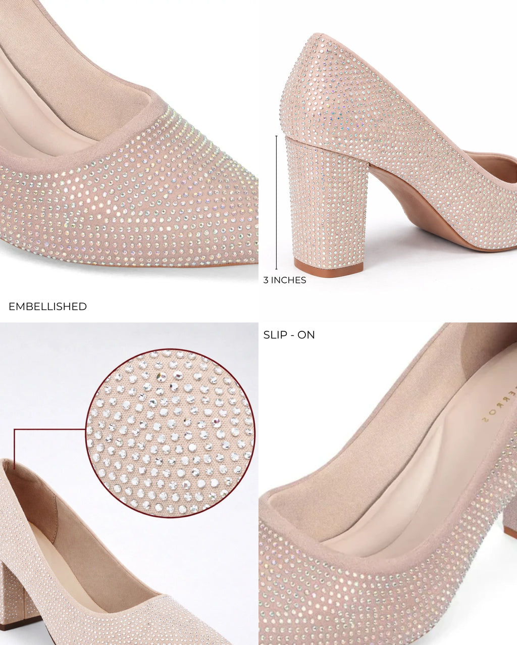 Gabbana Diamond Studded Block Beige Pumps - Lino Perros