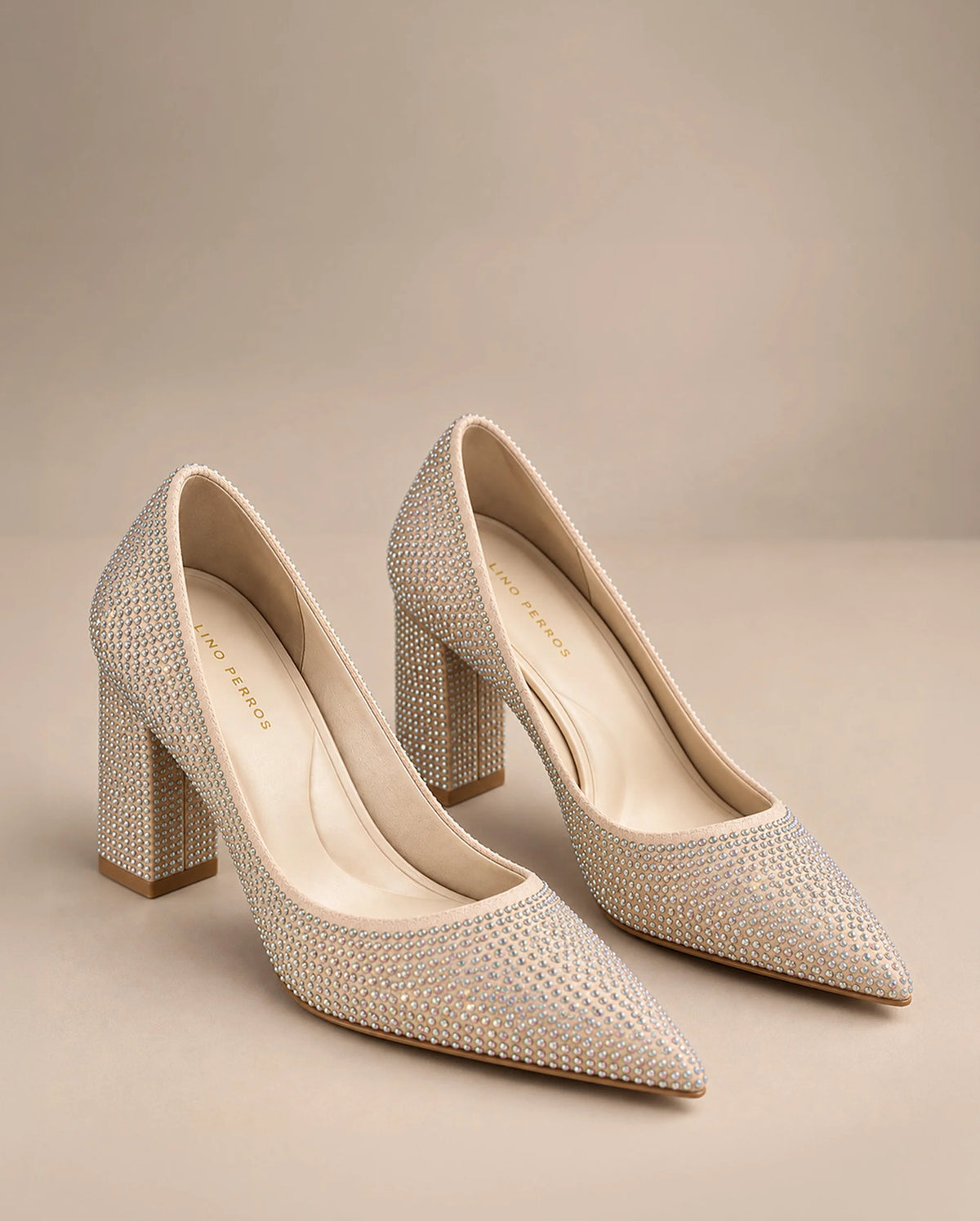 Gabbana Diamond Studded Block Beige Pumps