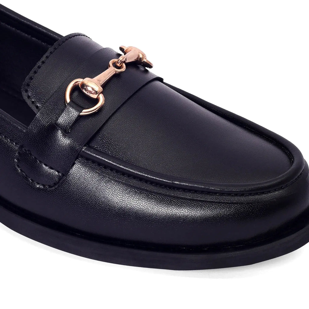Ava Casual Chain Jet Black Loafers - Lino Perros