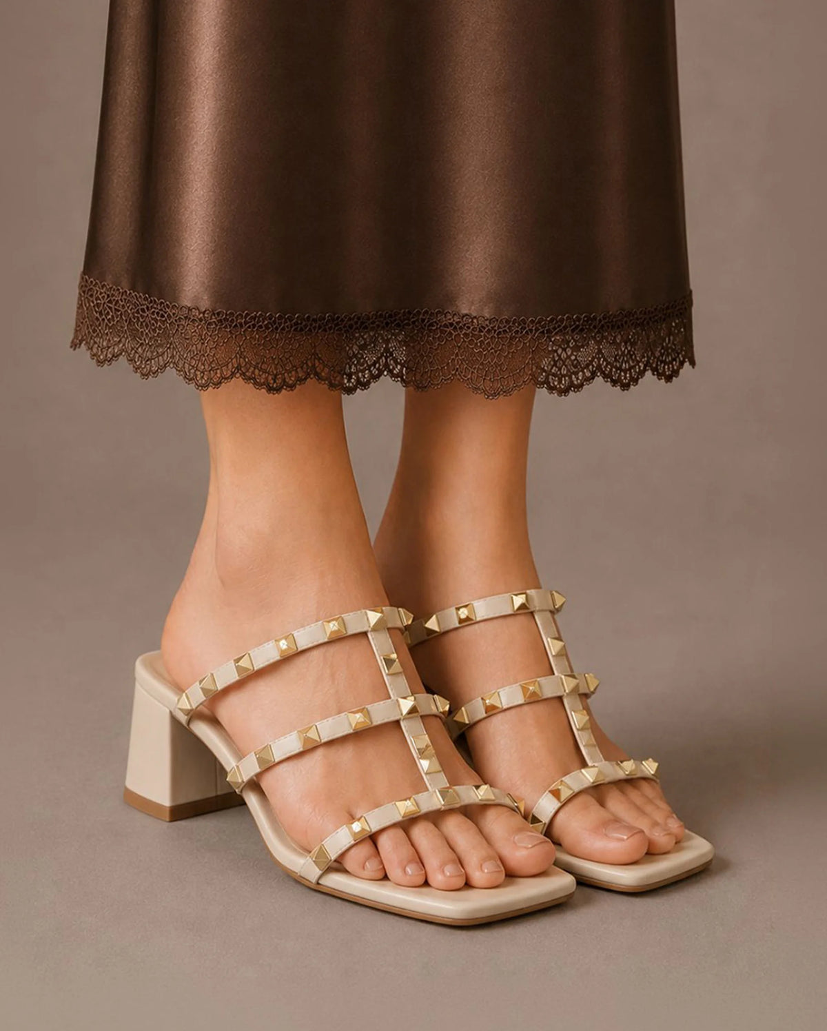 Gabbana Rockstudded Beige Sandals - Lino Perros