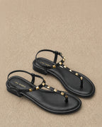 Mary Cultured Rock Studded Black Flats - Lino Perros