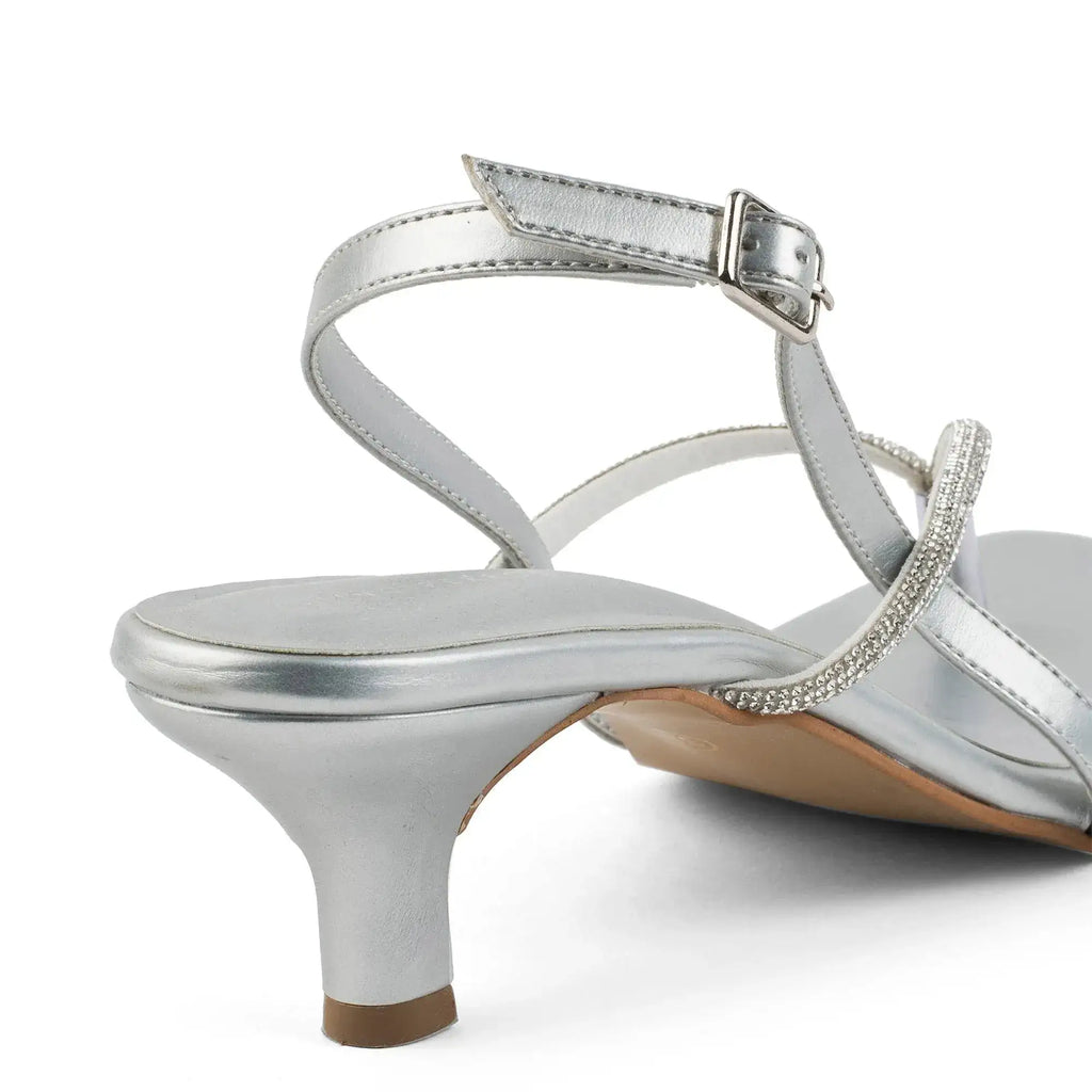 Hepburn Glam Silver Kitten Heels - Lino Perros