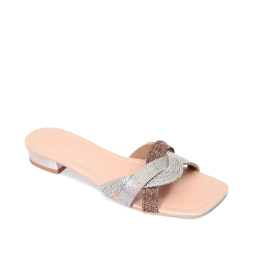 Victoria Trendy Embellished Gold Multi Flats - Lino Perros