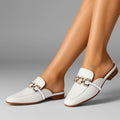 Ava Croco-Textured Chain Link White Flats - Lino Perros