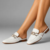 Ava Croco-Textured Chain Link White Flats