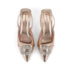 Gaga Crystal Broach Slingback Heels - Lino Perros