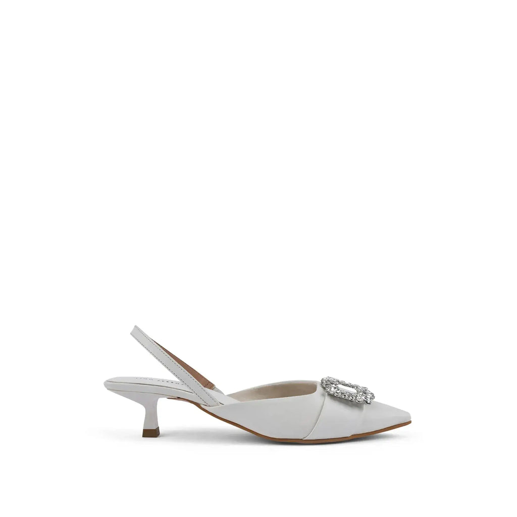 Gaga Crystal Broach Slingback White Heel - Lino Perros