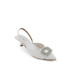 Gaga Crystal Broach Slingback White Heel - Lino Perros