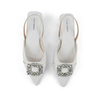 Gaga Crystal Broach Slingback White Heel - Lino Perros