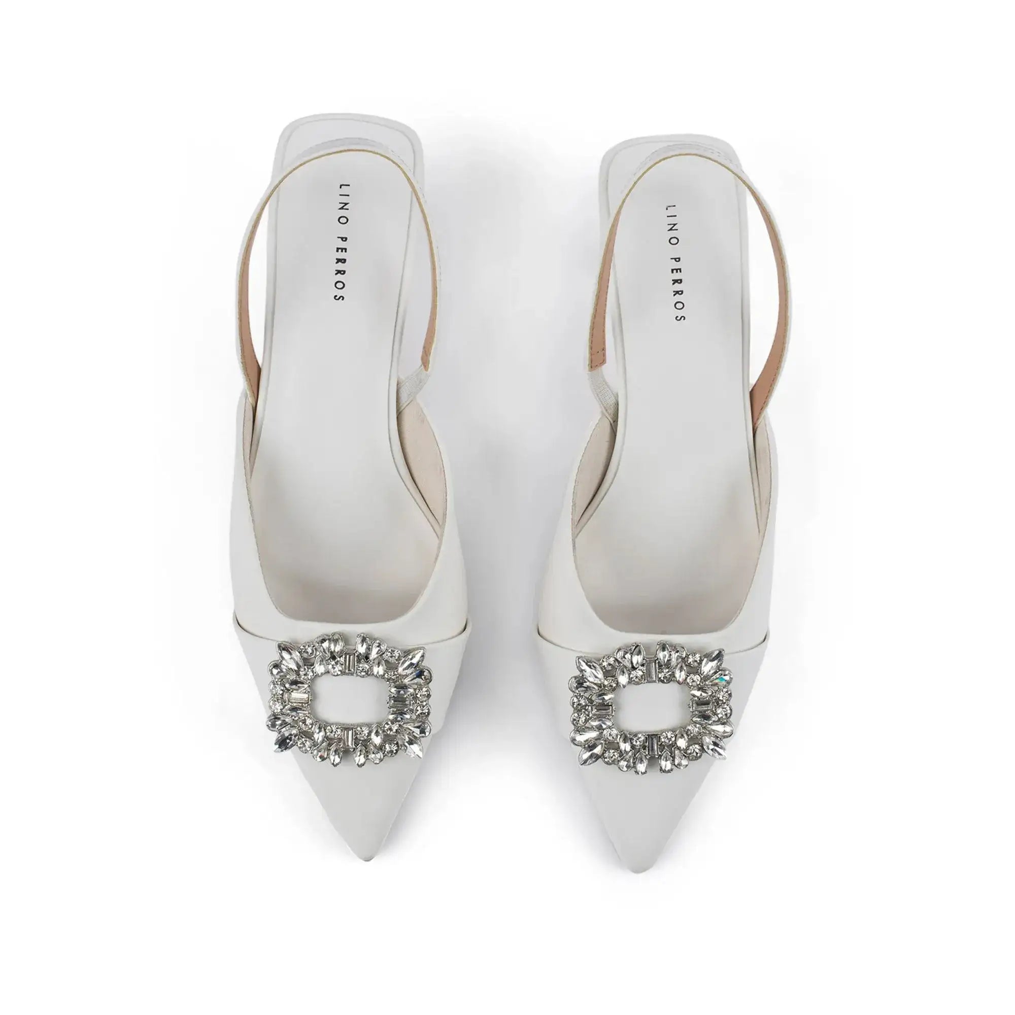Gaga Crystal Broach Slingback White Heel - Lino Perros