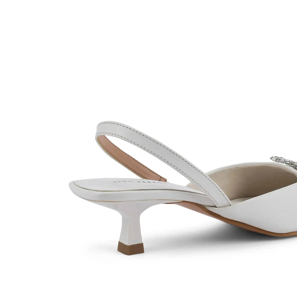 Gaga Crystal Broach Slingback White Heel - Lino Perros