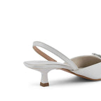 Gaga Crystal Broach Slingback White Heel - Lino Perros