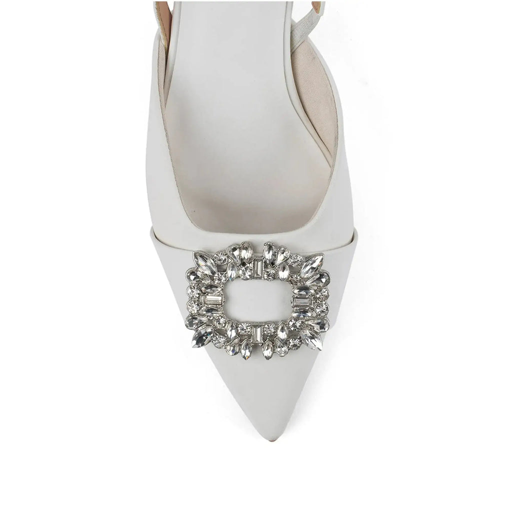 Gaga Crystal Broach Slingback White Heel - Lino Perros