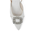 Gaga Crystal Broach Slingback White Heel - Lino Perros