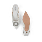 Gaga Crystal Broach Slingback White Heel - Lino Perros