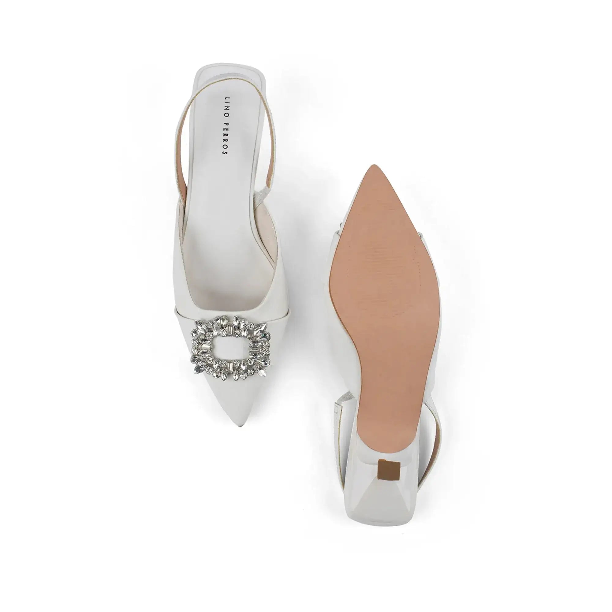 Gaga Crystal Broach Slingback White Heel - Lino Perros