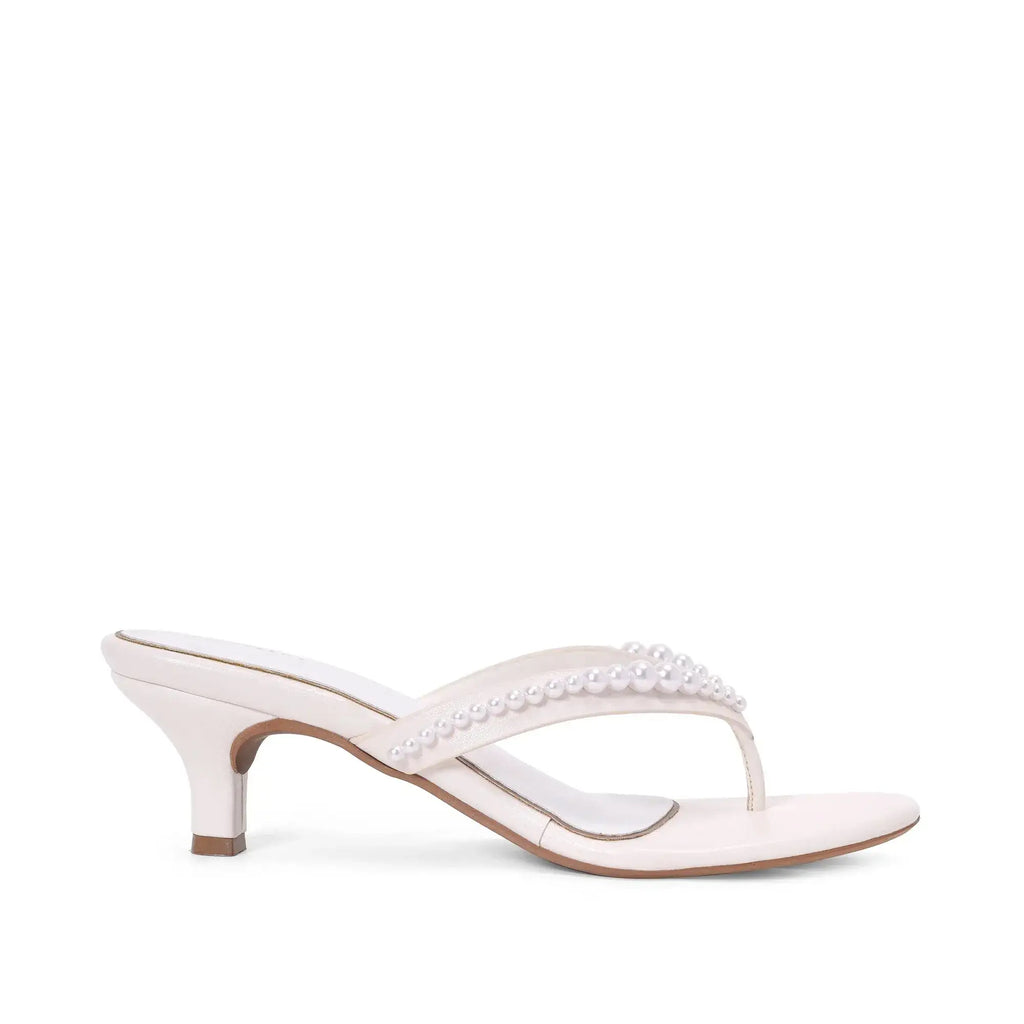 Hepburn Beaded Kitten Off White Heel Sandal - Lino Perros