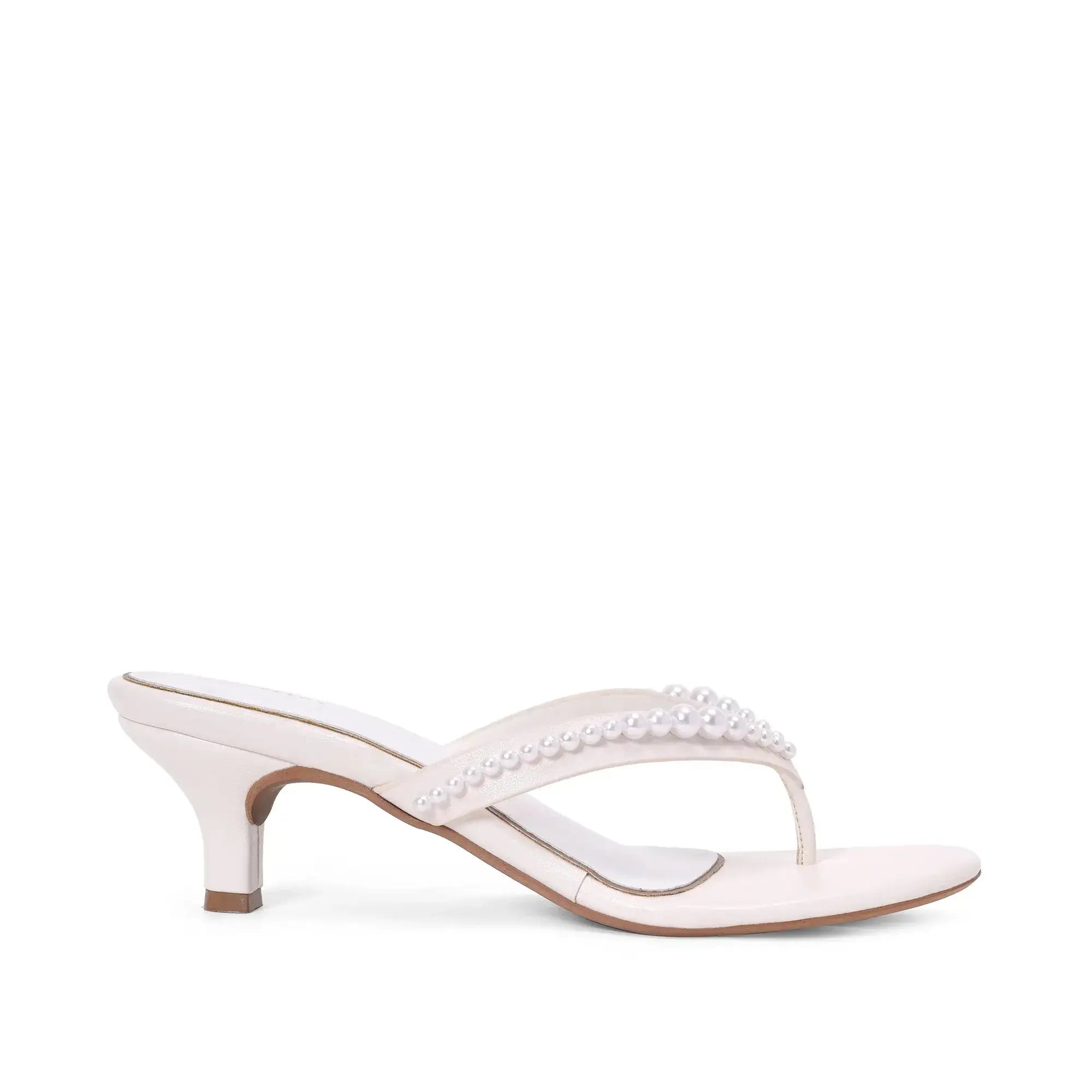 Hepburn Beaded Kitten Off White Heel Sandal - Lino Perros