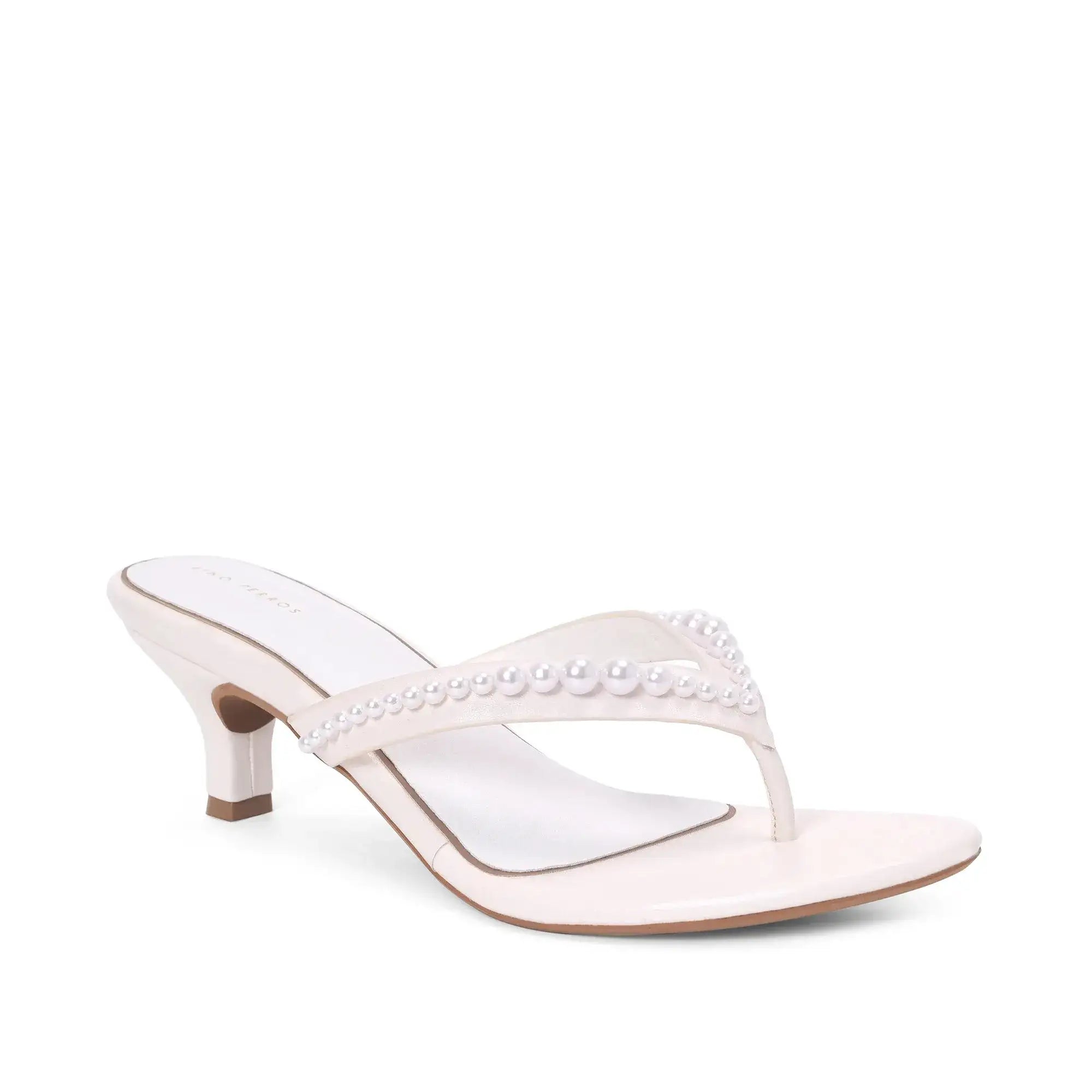Hepburn Beaded Kitten Off White Heel Sandal - Lino Perros