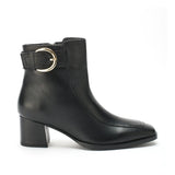 Ava Leather Ankle-Length Black Boots with Buckle