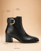 Ava Leather Ankle-Length Black Boots with Buckle - Lino Perros