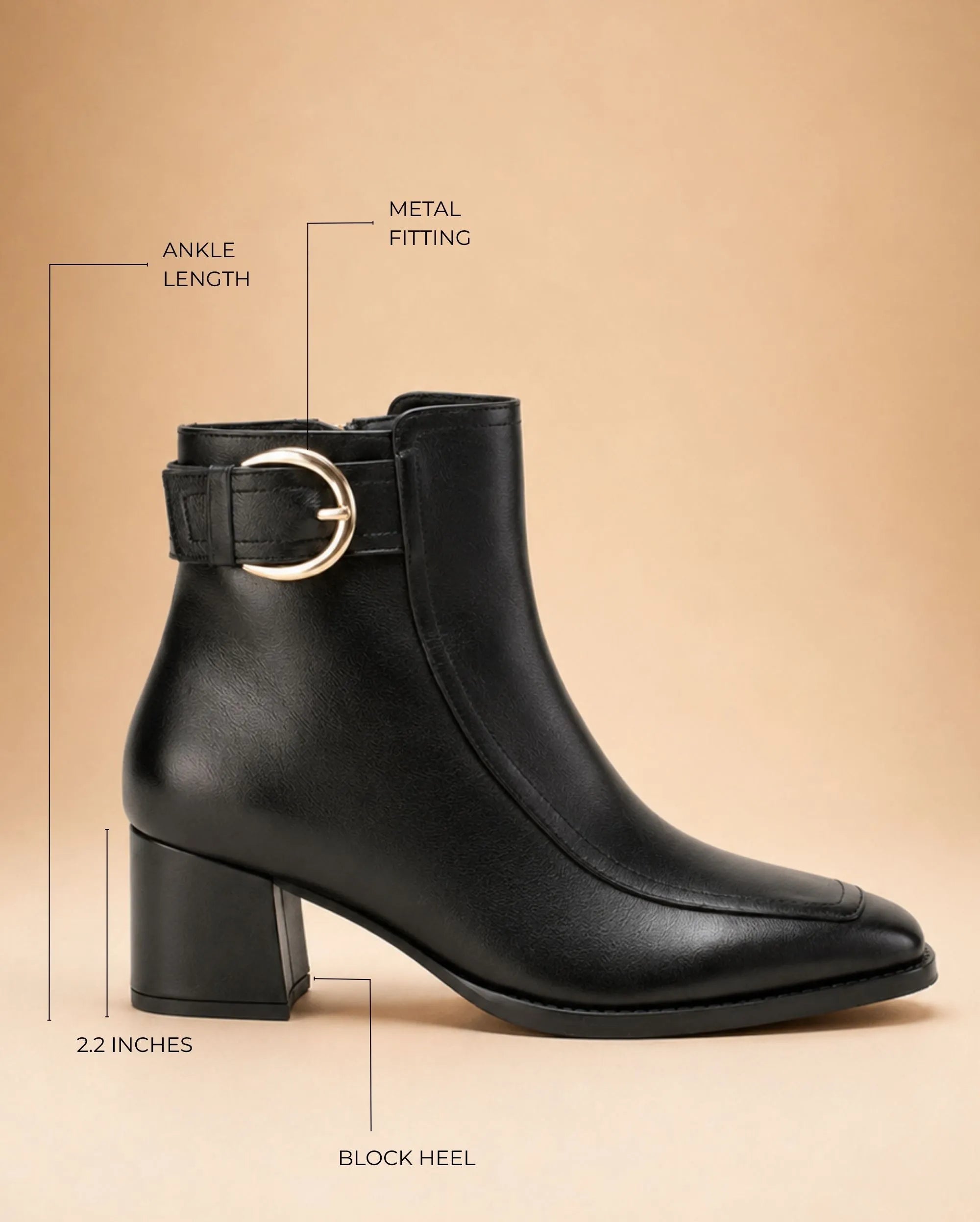 Ava Leather Ankle-Length Black Boots with Buckle - Lino Perros