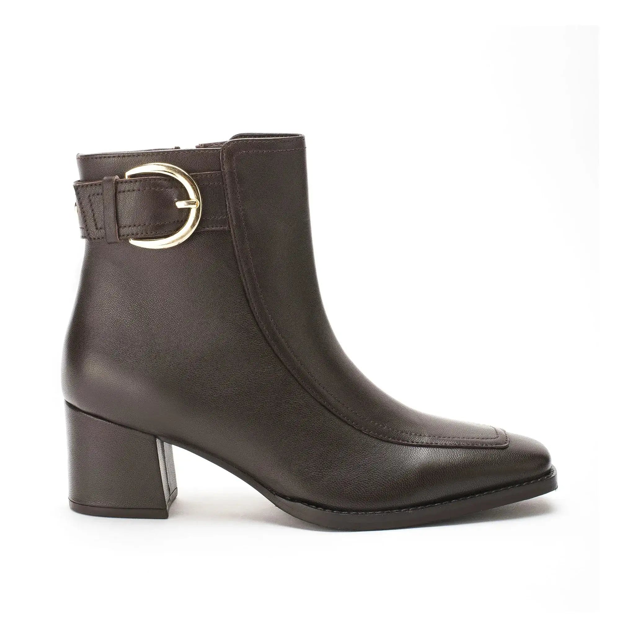 Ava Leather Ankle-Length Brown Boots with Buckle - Lino Perros