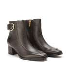 Ava Leather Ankle-Length Brown Boots with Buckle - Lino Perros