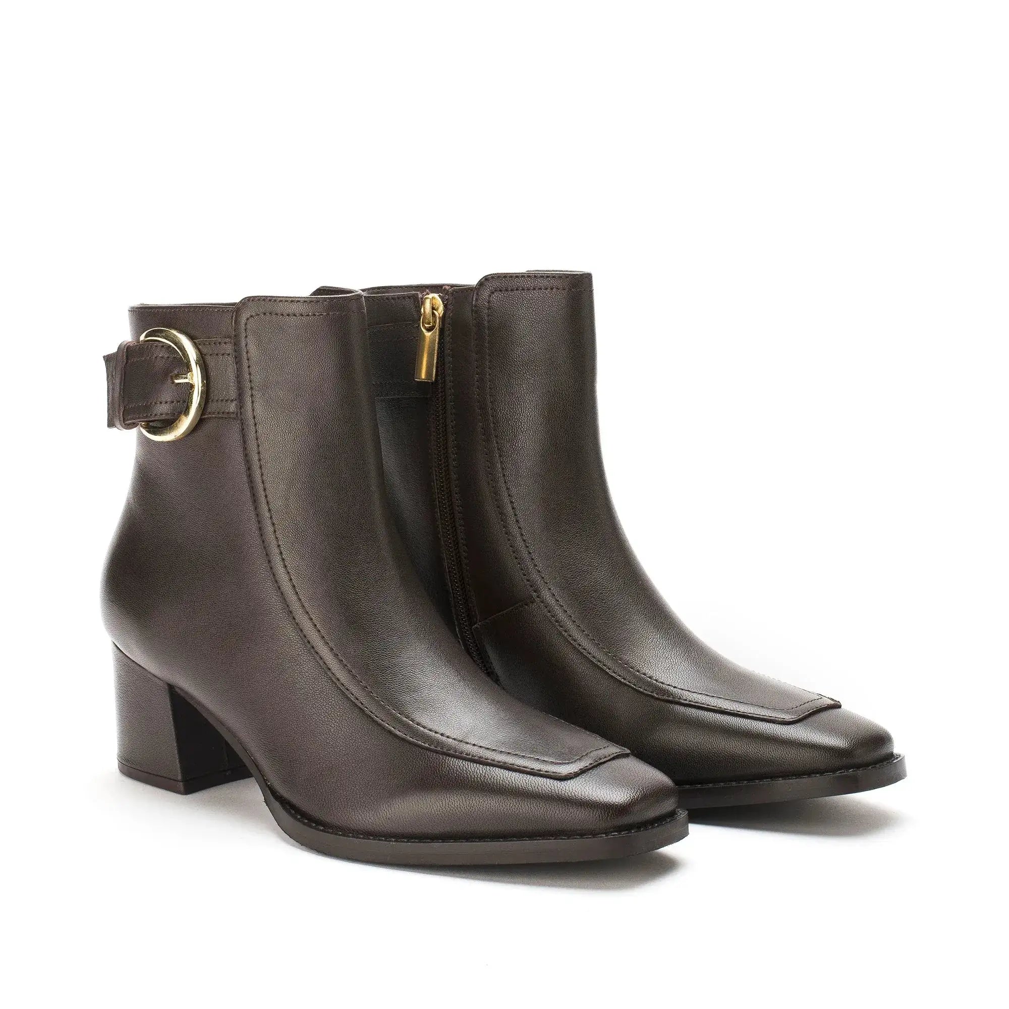 Ava Leather Ankle-Length Brown Boots with Buckle - Lino Perros