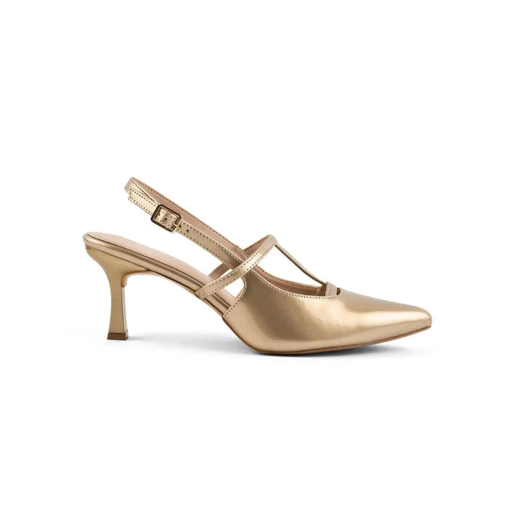Victoria Cage Point Toe Gold Stilettos - Lino Perros