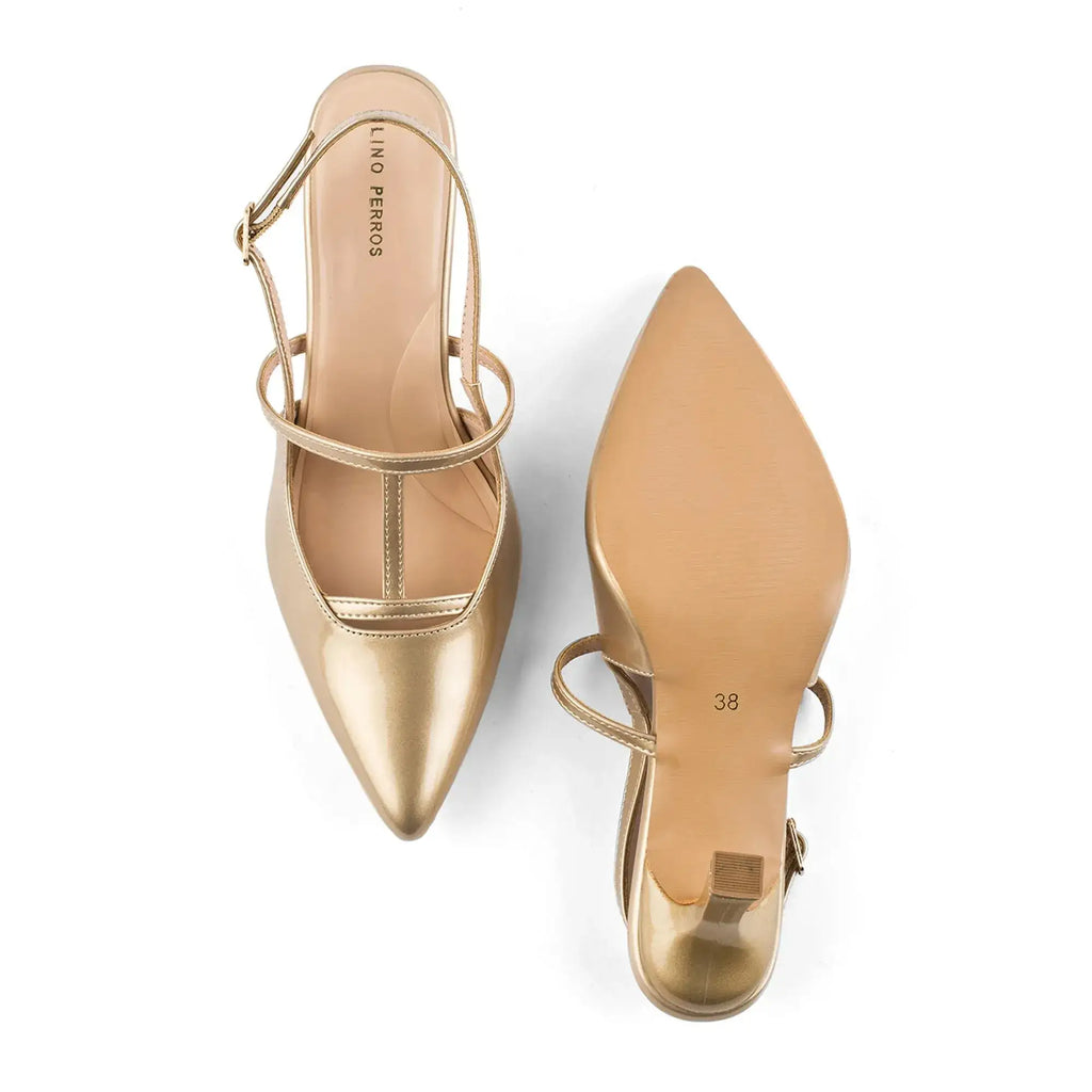 Victoria Cage Point Toe Gold Stilettos - Lino Perros