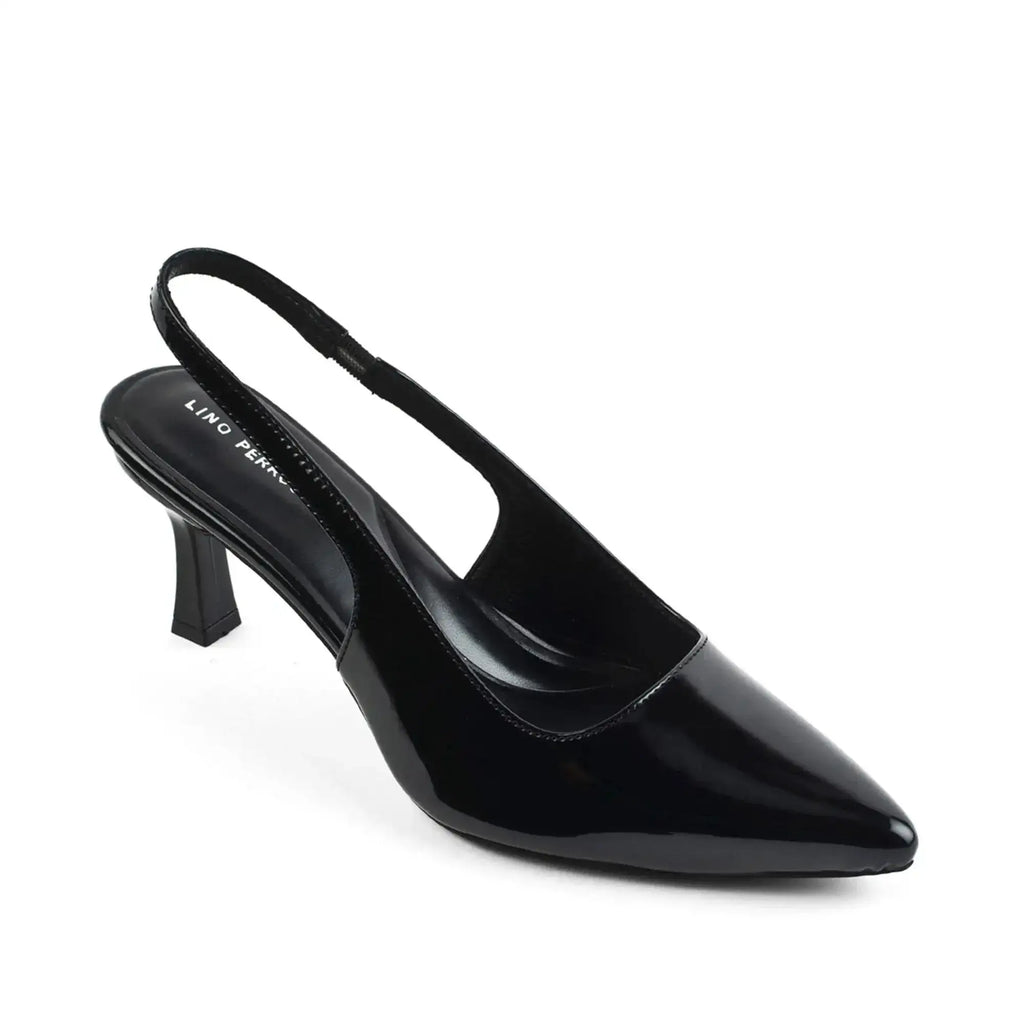 Victoria Point Toe Slingback Black Stilettos - Lino Perros