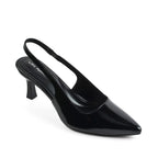 Victoria Point Toe Slingback Black Stilettos - Lino Perros