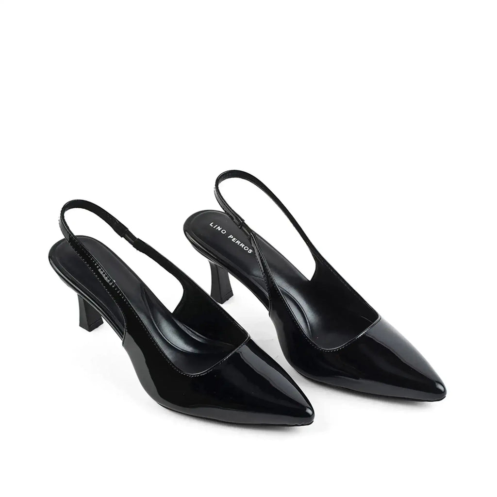 Victoria Point Toe Slingback Black Stilettos - Lino Perros