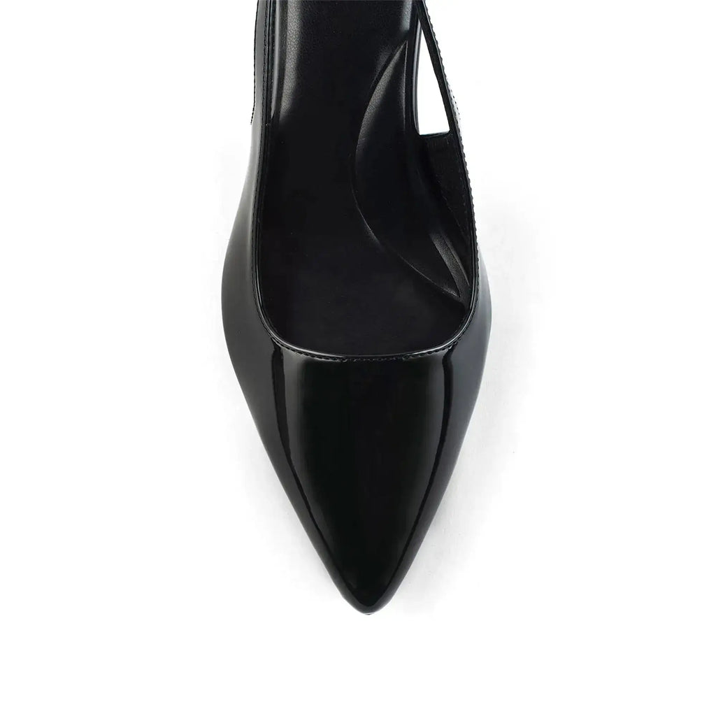 Victoria Point Toe Slingback Black Stilettos - Lino Perros