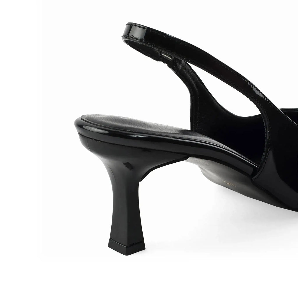 Victoria Point Toe Slingback Black Stilettos - Lino Perros