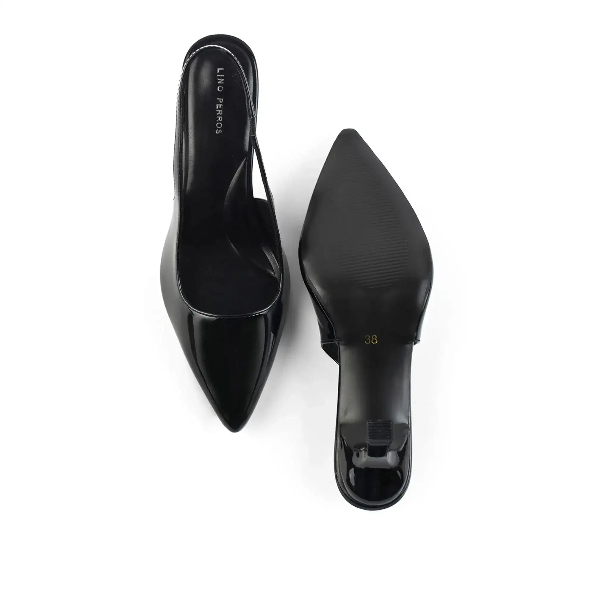 Victoria Point Toe Slingback Black Stilettos - Lino Perros