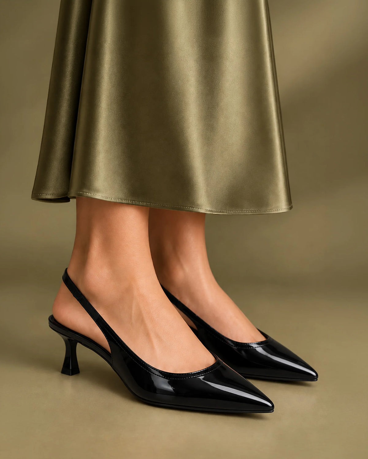 Victoria Point Toe Slingback Black Stilettos - Lino Perros