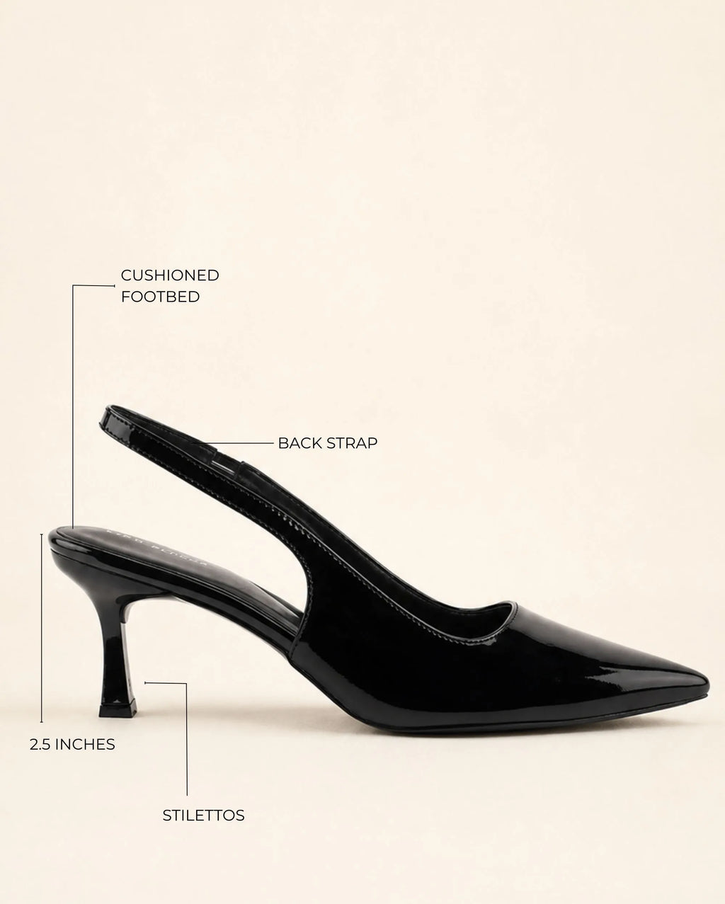 Victoria Point Toe Slingback Black Stilettos

